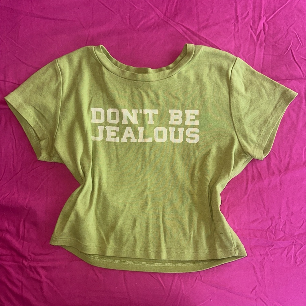 Garage “Don’t Be Jealous” Cropped Tee with White Print